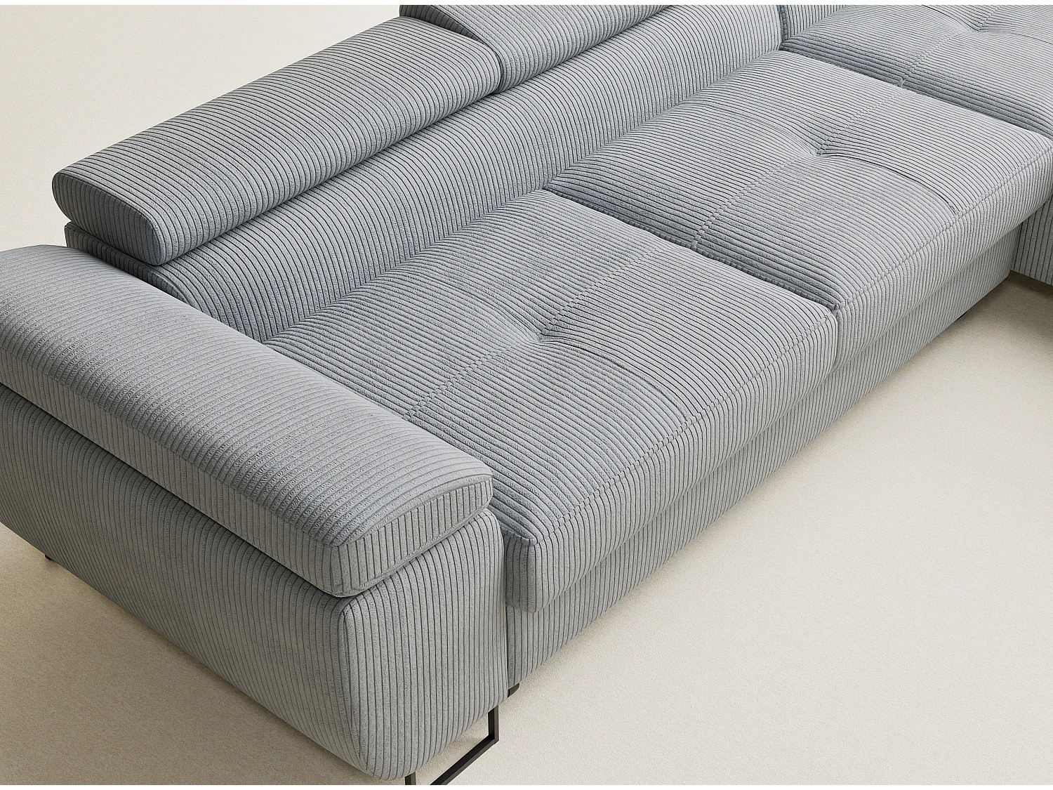 Canapé d'angle convertible Concord im tissu de velours - 5 places - gris clair