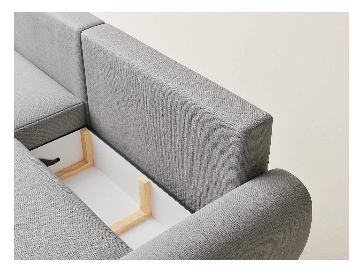 Ecksofa mit Schlaffunktion Numba aus Webstoff - Drei-Personen - hellgrau