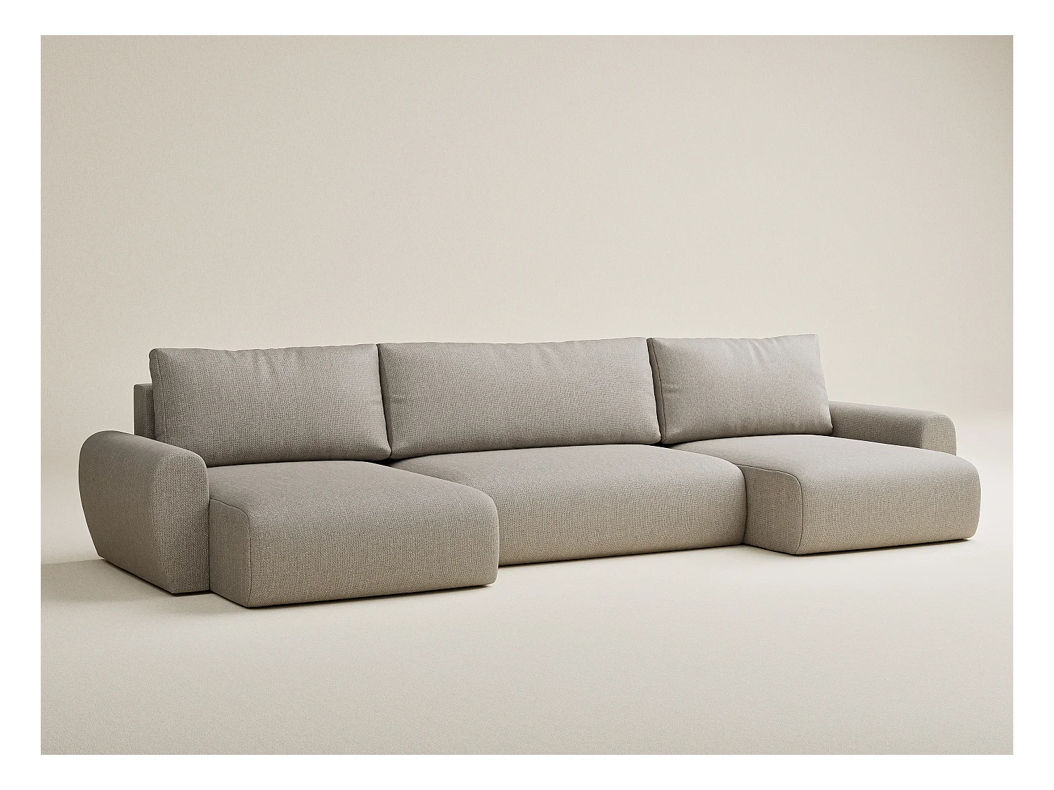 Panoramasofa mit Schlaffunktion Numba aus Webstoff - Sechs-Personen - beige