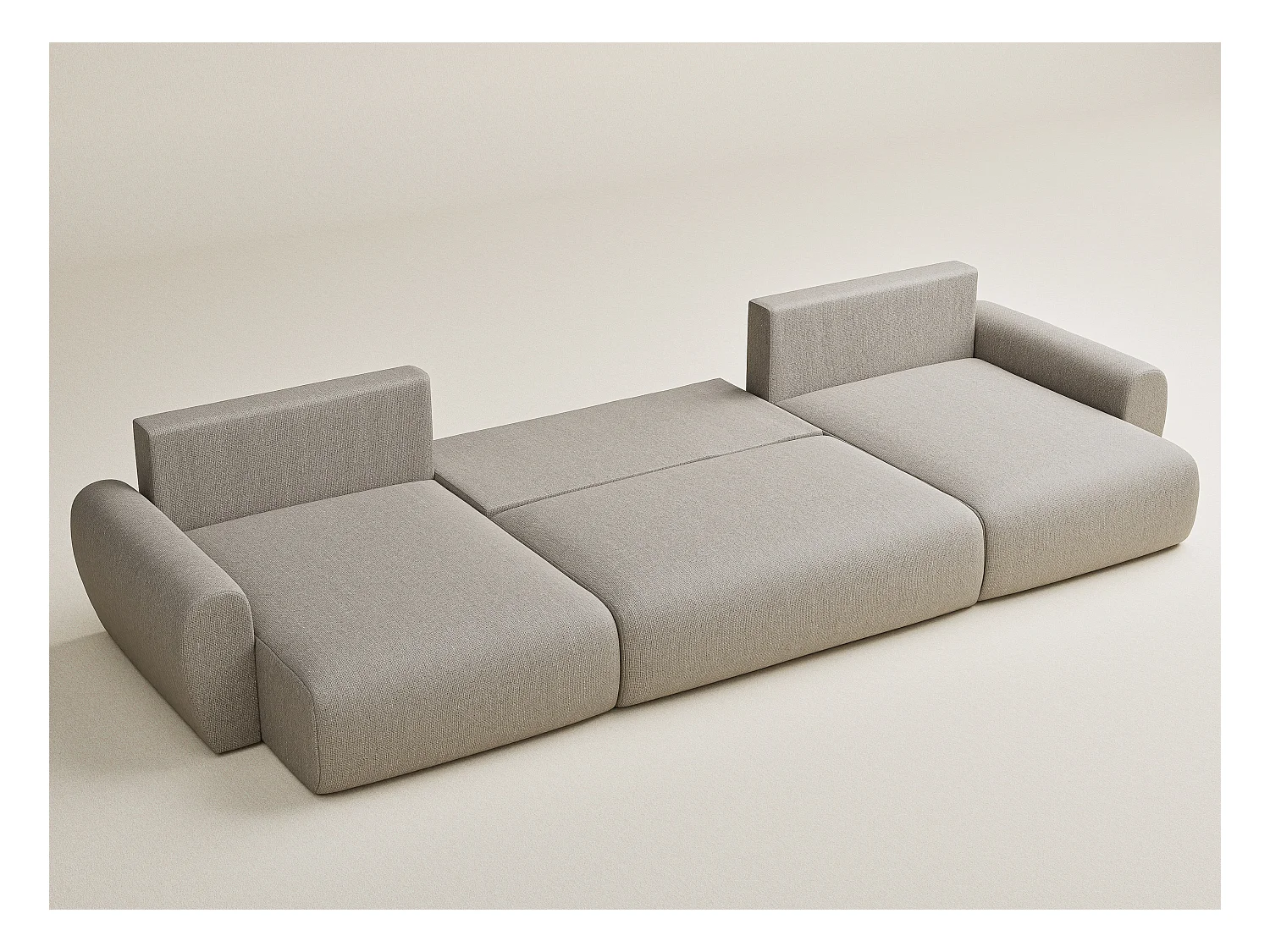 Panoramasofa mit Schlaffunktion Numba aus Webstoff - Sechs-Personen - beige