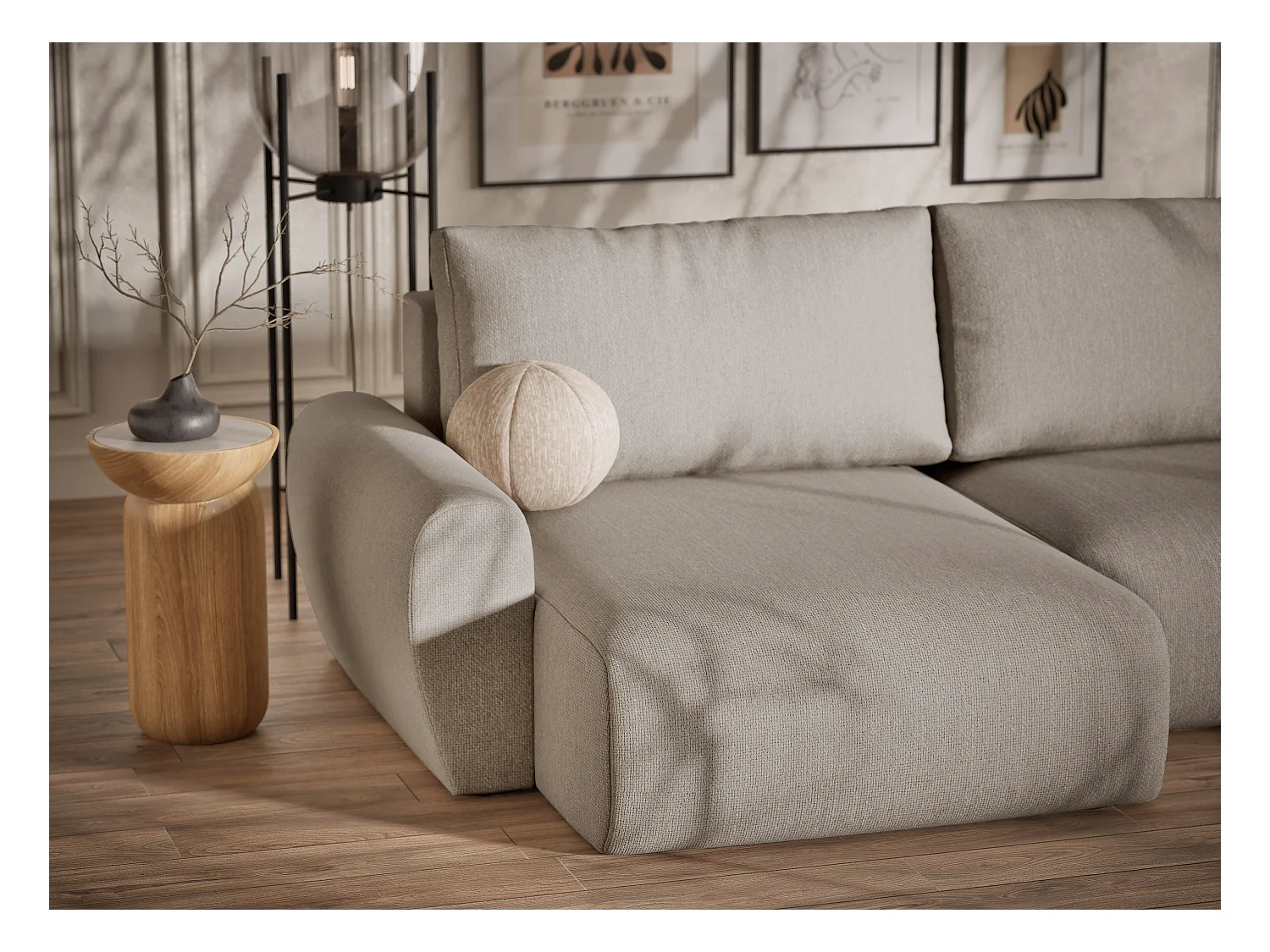 Panoramasofa mit Schlaffunktion Numba aus Webstoff - Sechs-Personen - beige