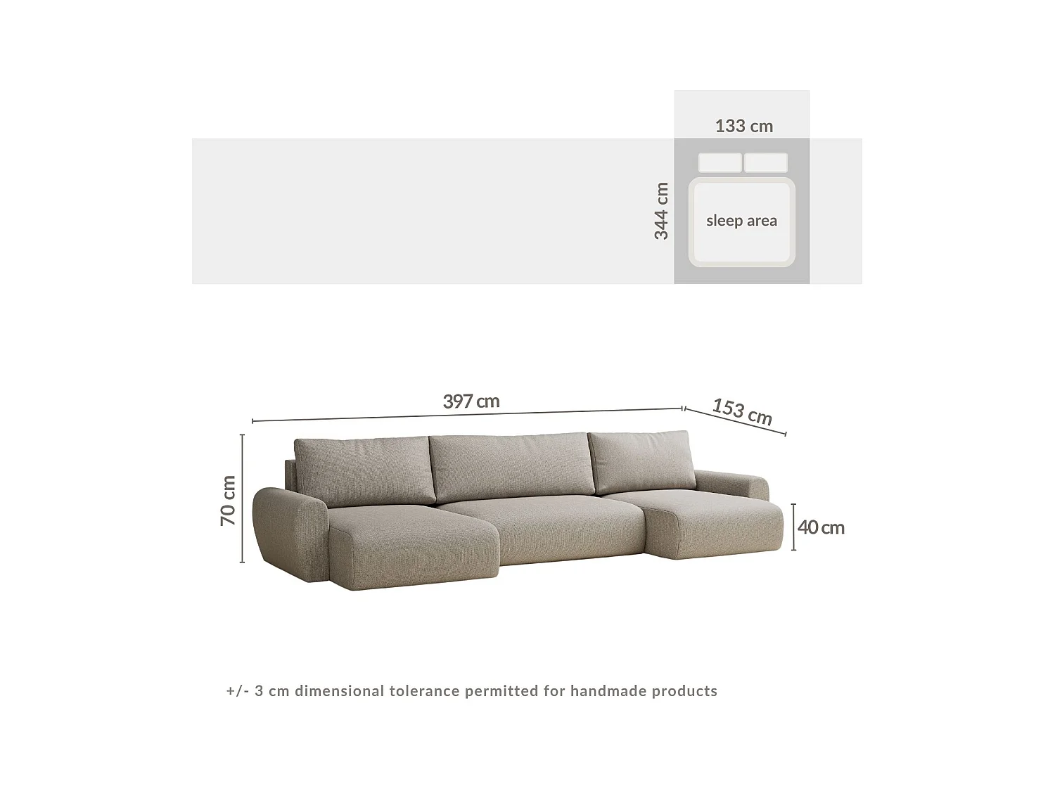 Panoramasofa mit Schlaffunktion Numba aus Webstoff - Sechs-Personen - beige