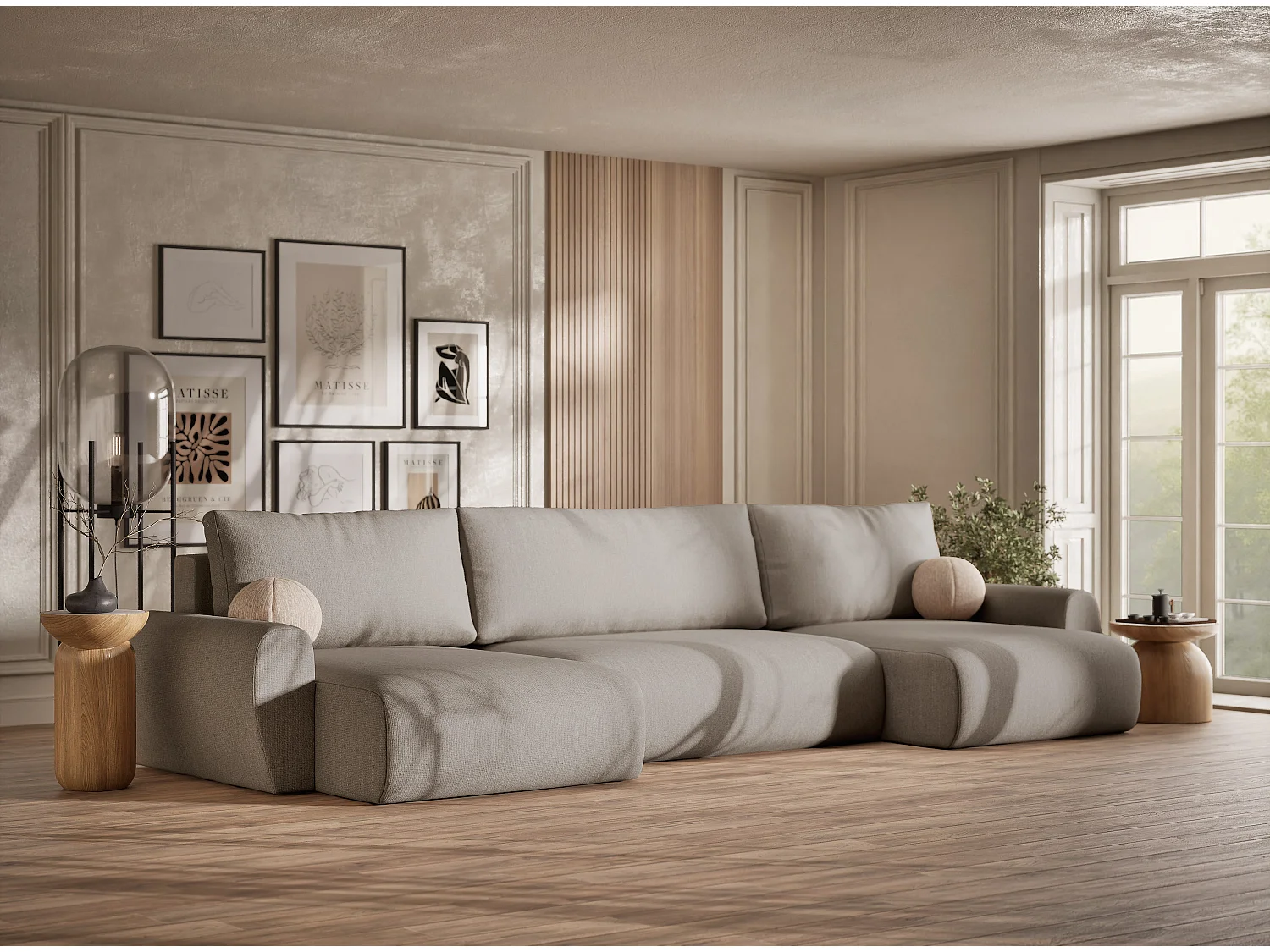 Canapé panoramique convertible Numba im tissu tresse - 6 places - beige