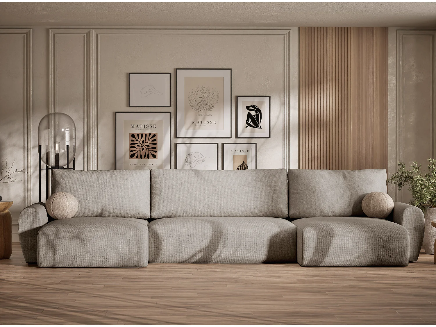 Canapé panoramique convertible Numba im tissu tresse - 6 places - beige