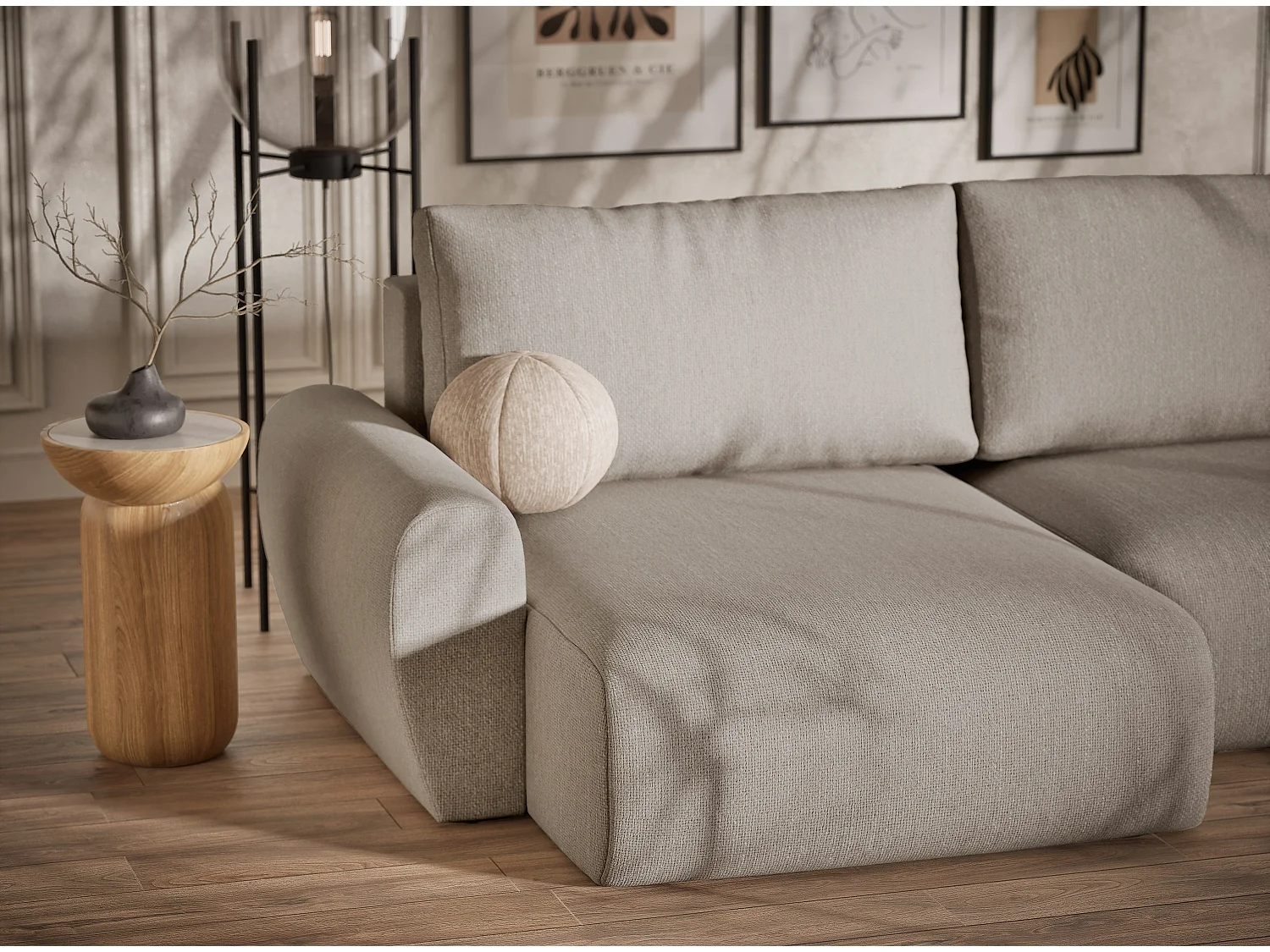 Canapé panoramique convertible Numba im tissu tresse - 6 places - beige