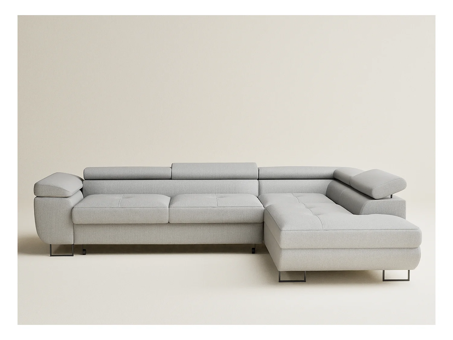 Canapé d'angle convertible Concord im tissu tresse - 5 places - gris clair