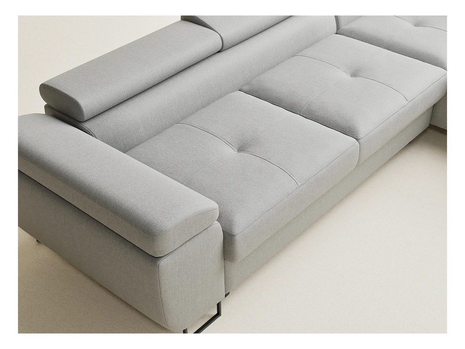 Canapé d'angle convertible Concord im tissu tresse - 5 places - gris clair