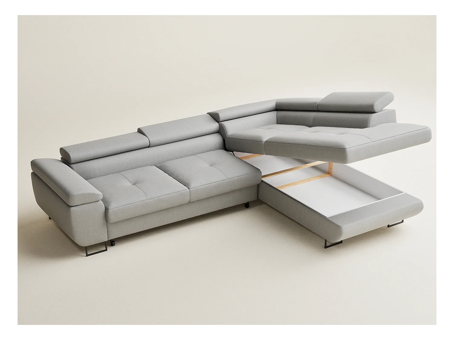 Canapé d'angle convertible Concord im tissu tresse - 5 places - gris clair