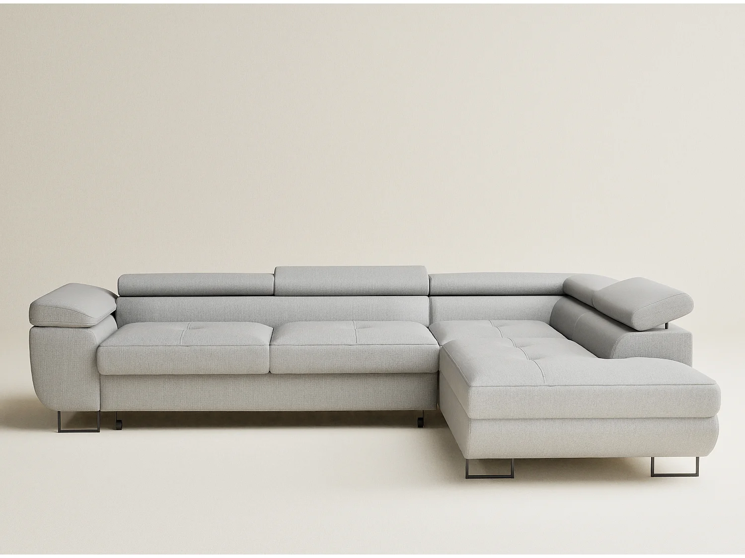 Canapé d'angle convertible Concord im tissu tresse - 5 places - gris clair