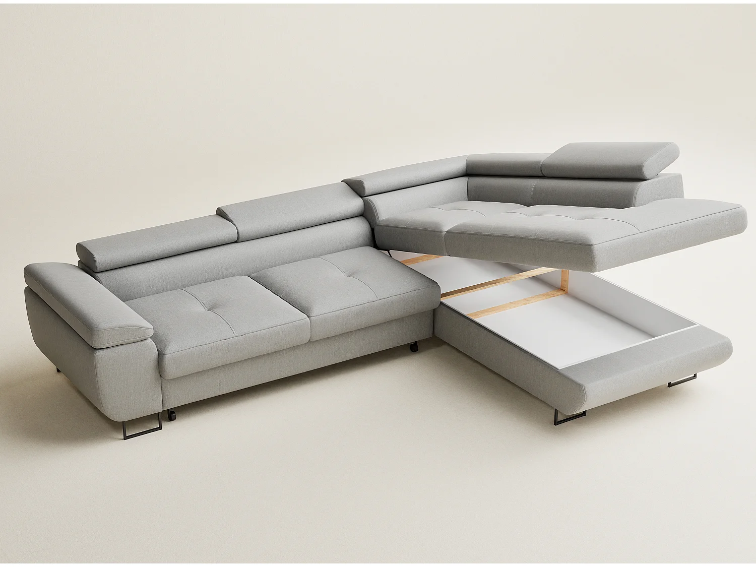 Canapé d'angle convertible Concord im tissu tresse - 5 places - gris clair