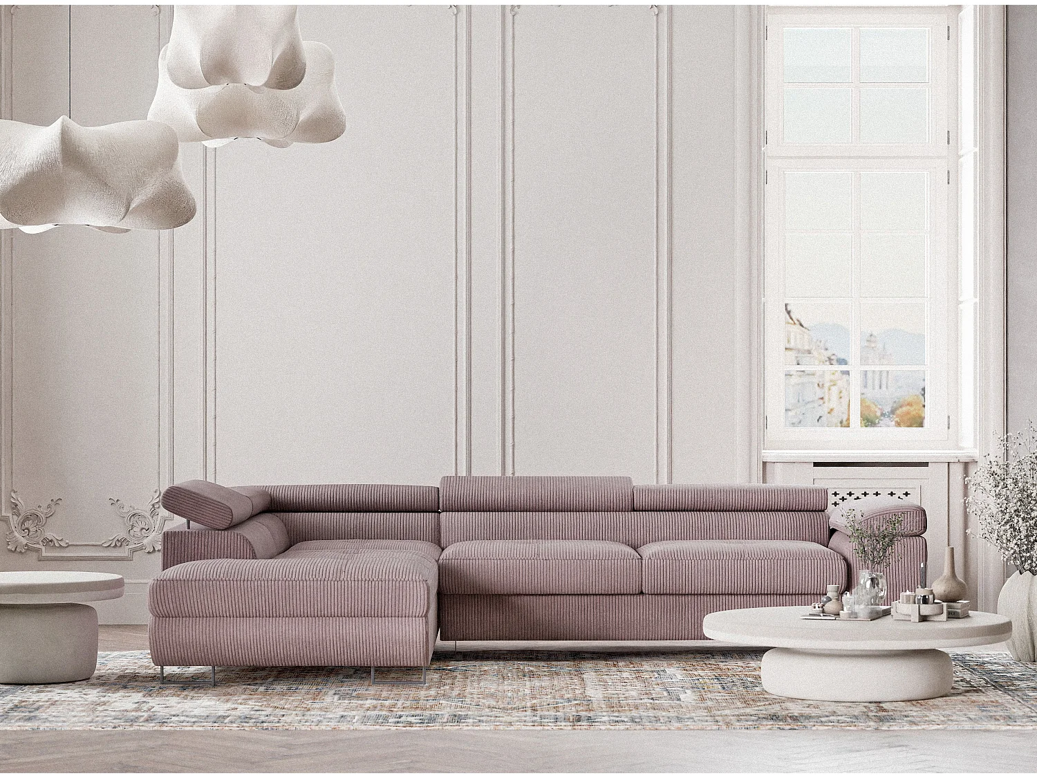 Canapé d'angle convertible Concord im tissu de velours - 5 places - violet