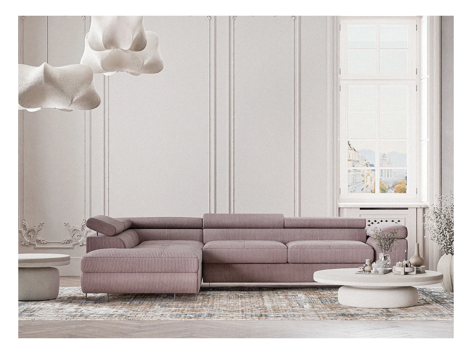 Canapé d'angle convertible Concord im tissu de velours - 5 places - violet
