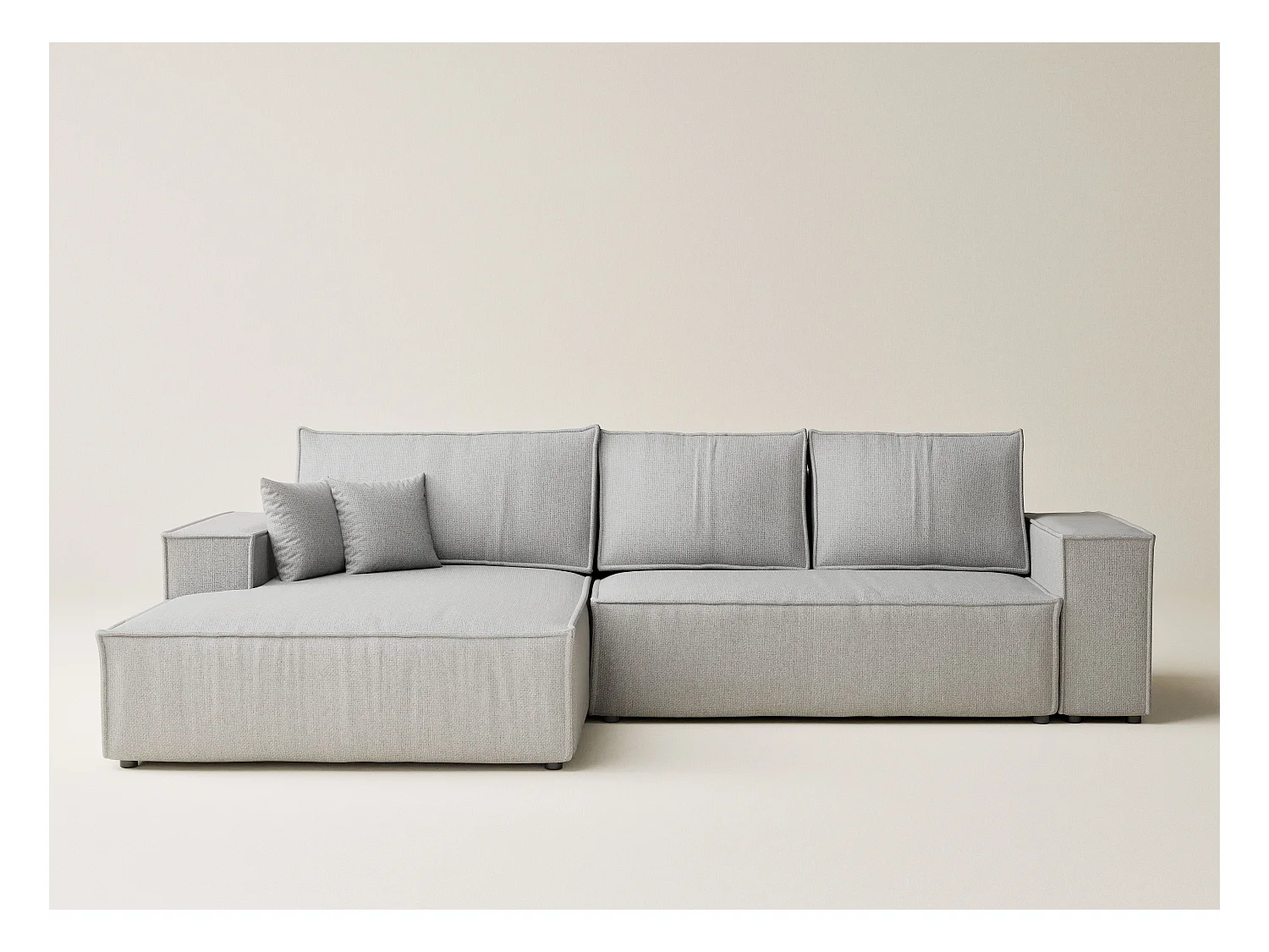 Canapé d'angle convertible Maze im tissu tresse - 5 places - gris clair