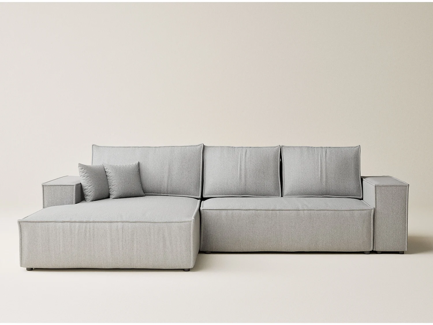 Canapé d'angle convertible Maze im tissu tresse - 5 places - gris clair