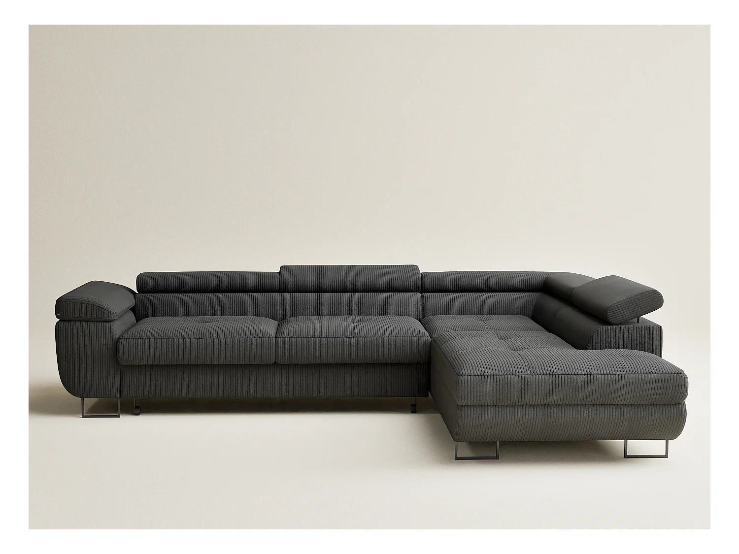 Canapé d'angle convertible Concord im tissu de velours - 5 places - anthracite