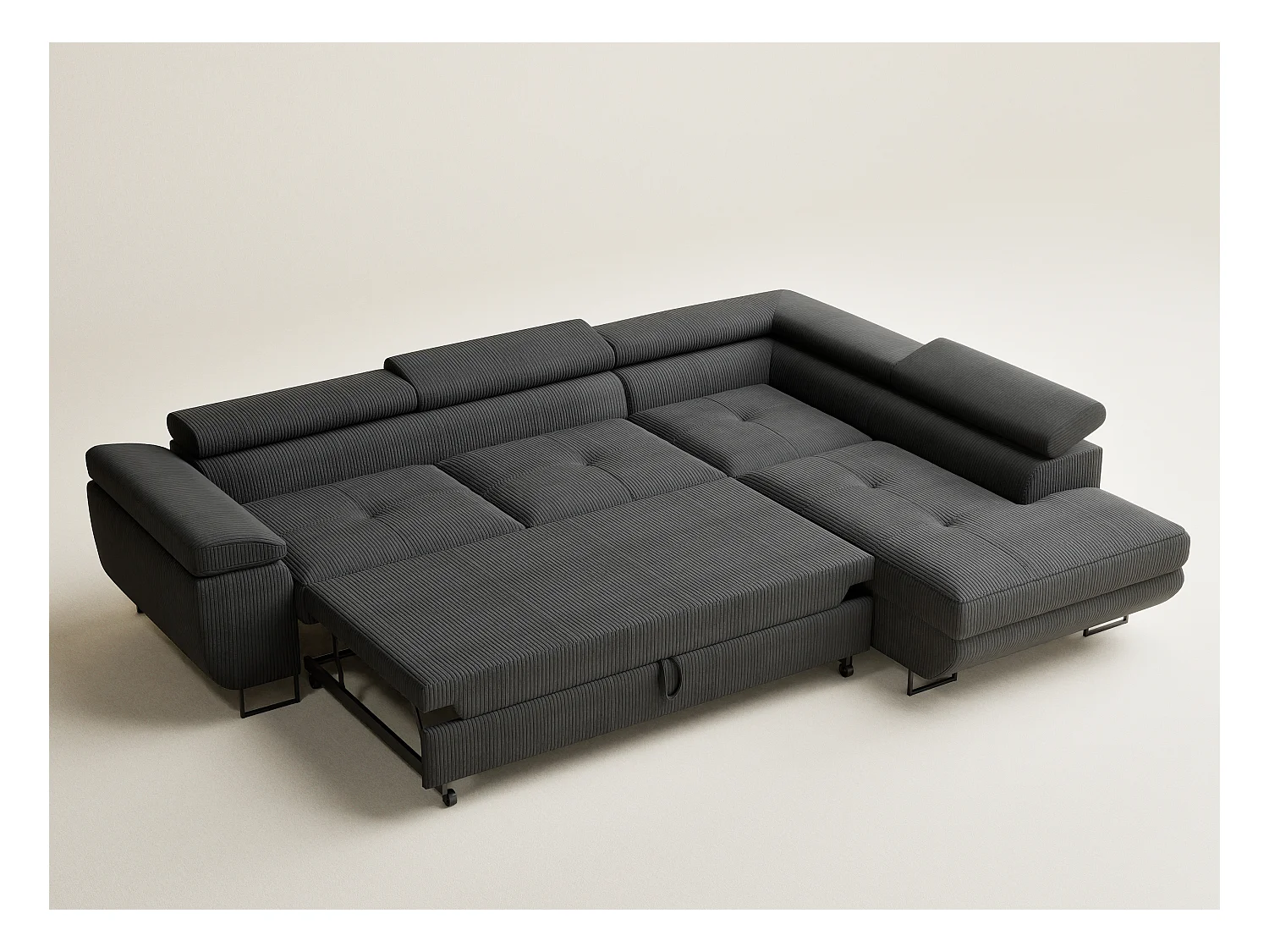 Canapé d'angle convertible Concord im tissu de velours - 5 places - anthracite