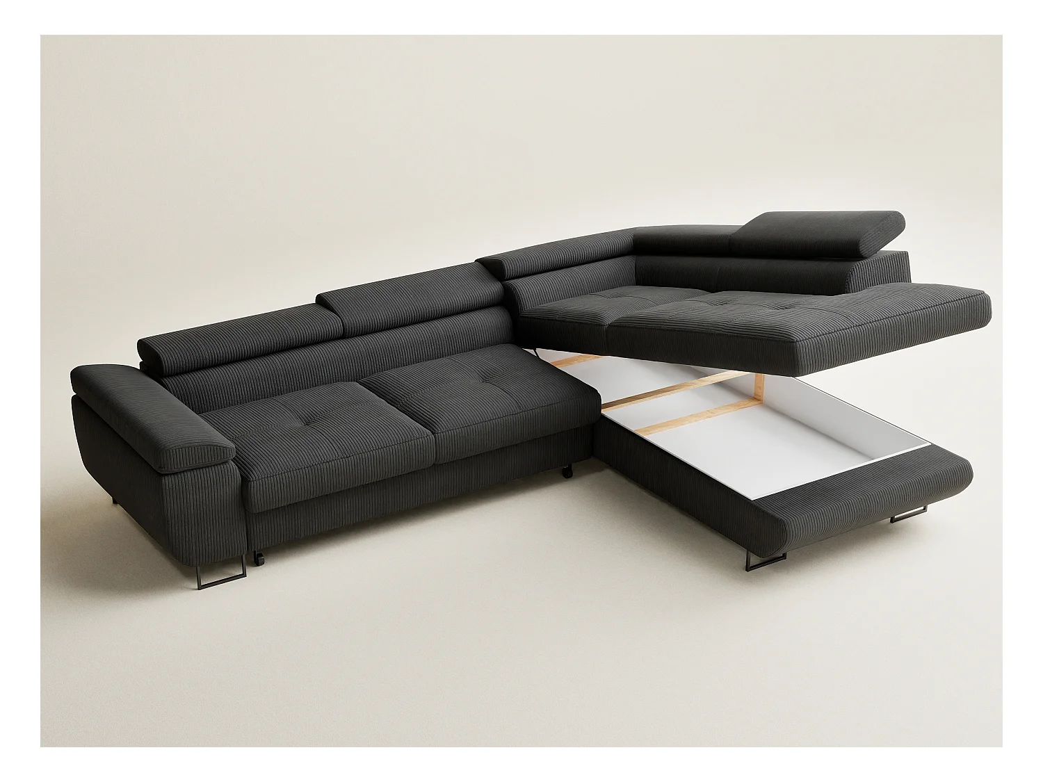 Canapé d'angle convertible Concord im tissu de velours - 5 places - anthracite