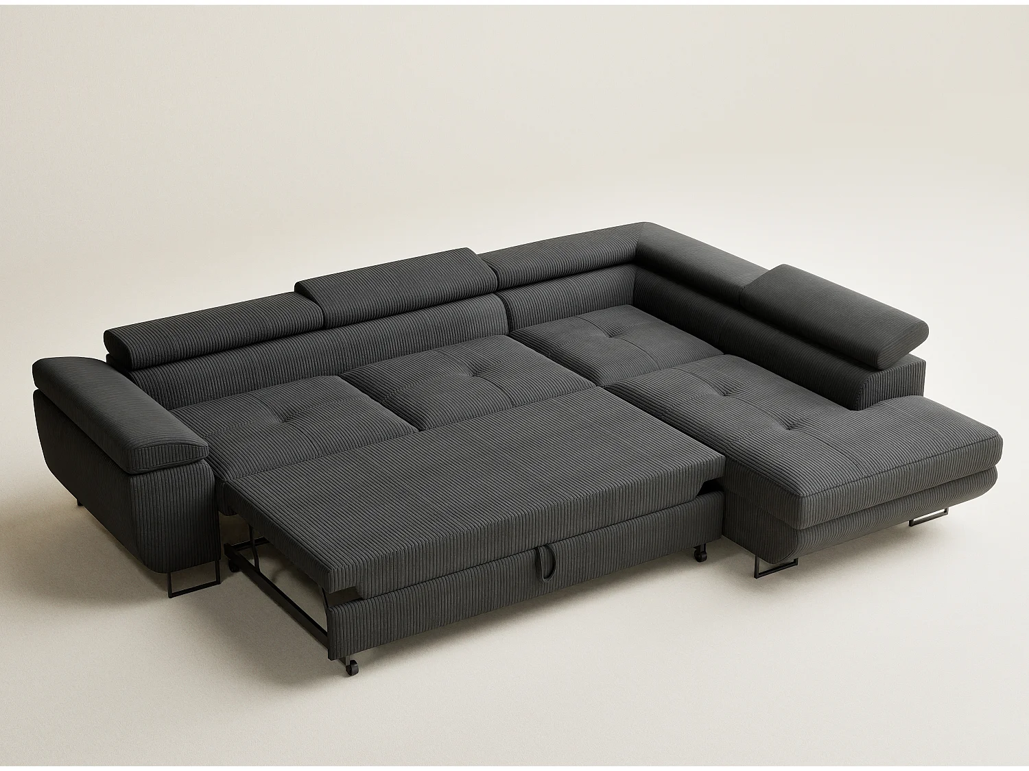 Canapé d'angle convertible Concord im tissu de velours - 5 places - anthracite