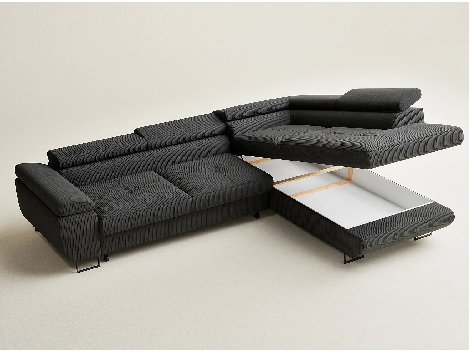 Canapé d'angle convertible Concord im tissu de velours - 5 places - anthracite