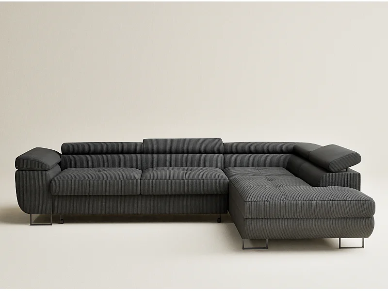 Narożnik z funkcją spania Concord w tkaninie welwetowej - czteroosobowy - antracytowy