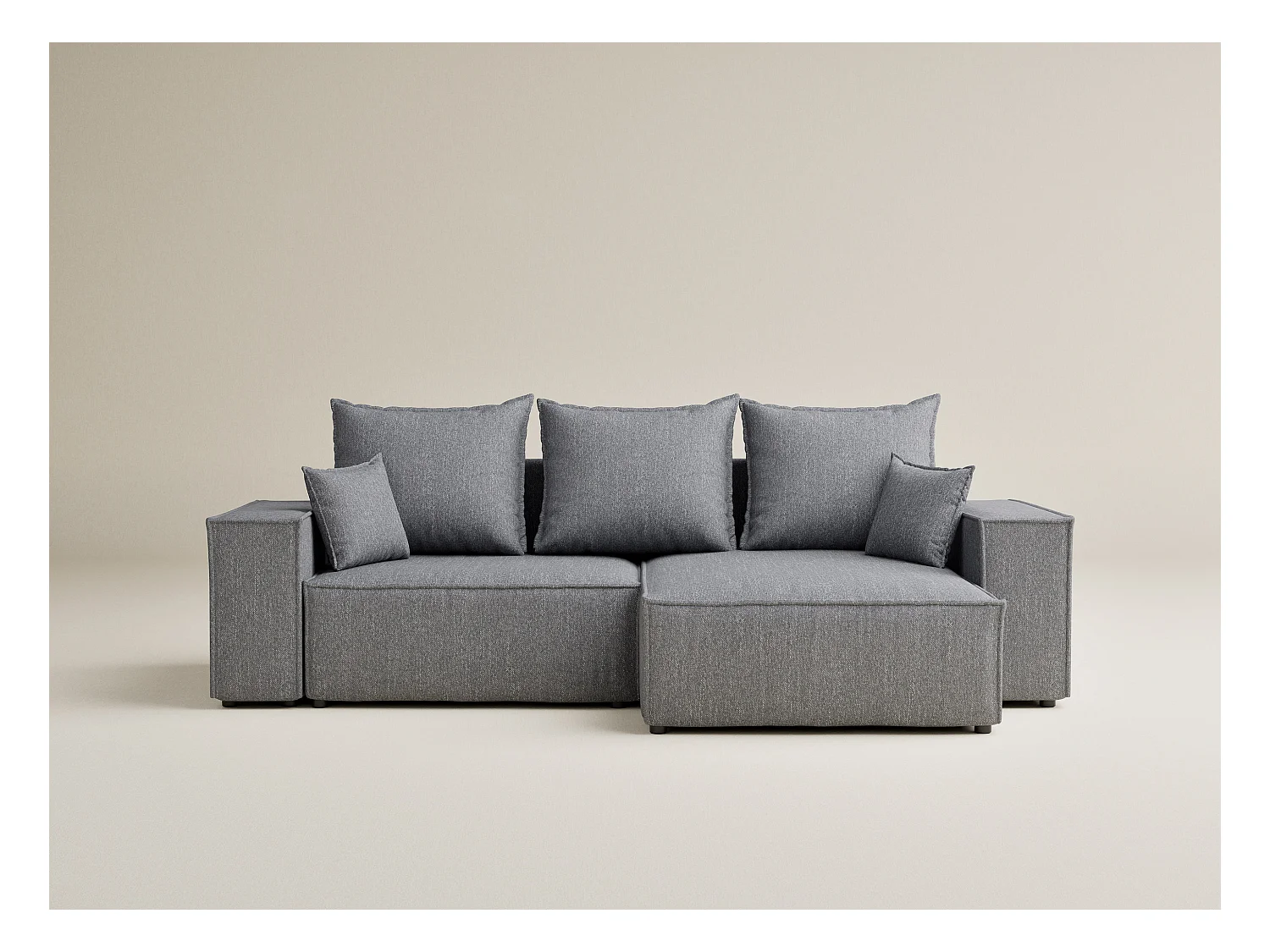 Canapé d'angle convertible Moyo im tissu tresse - 3 places - gris