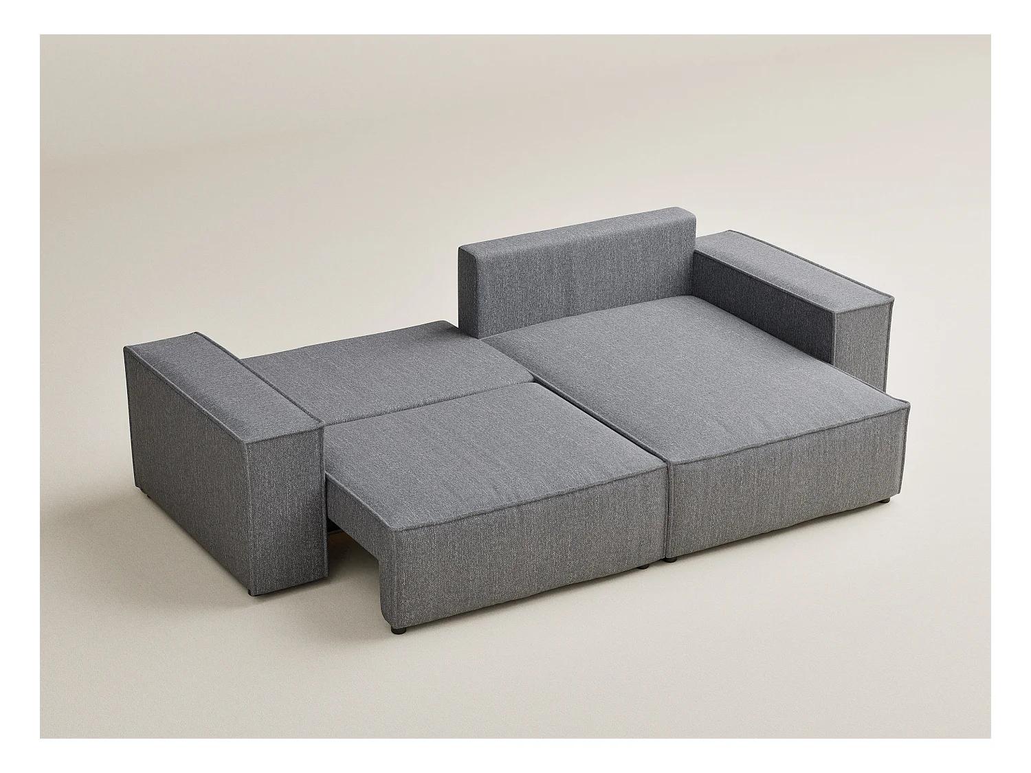 Canapé d'angle convertible Moyo im tissu tresse - 3 places - gris