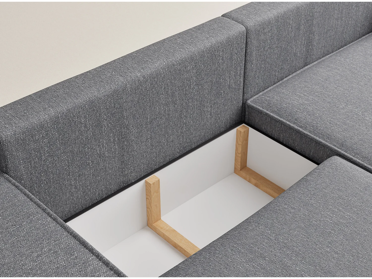 Canapé d'angle convertible Moyo im tissu tresse - 3 places - gris