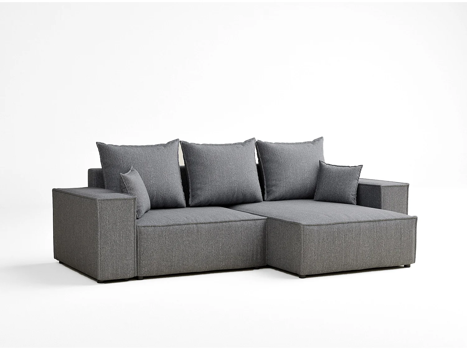 Canapé d'angle convertible Moyo im tissu tresse - 3 places - gris