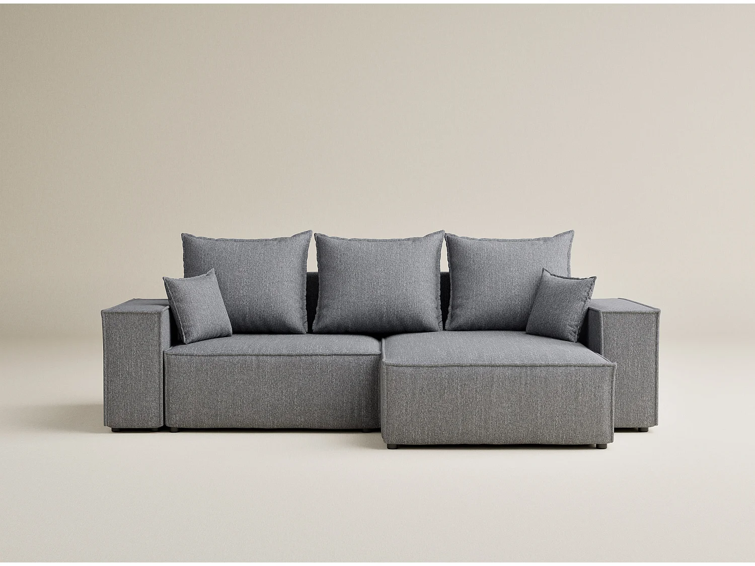 Canapé d'angle convertible Moyo im tissu tresse - 3 places - gris