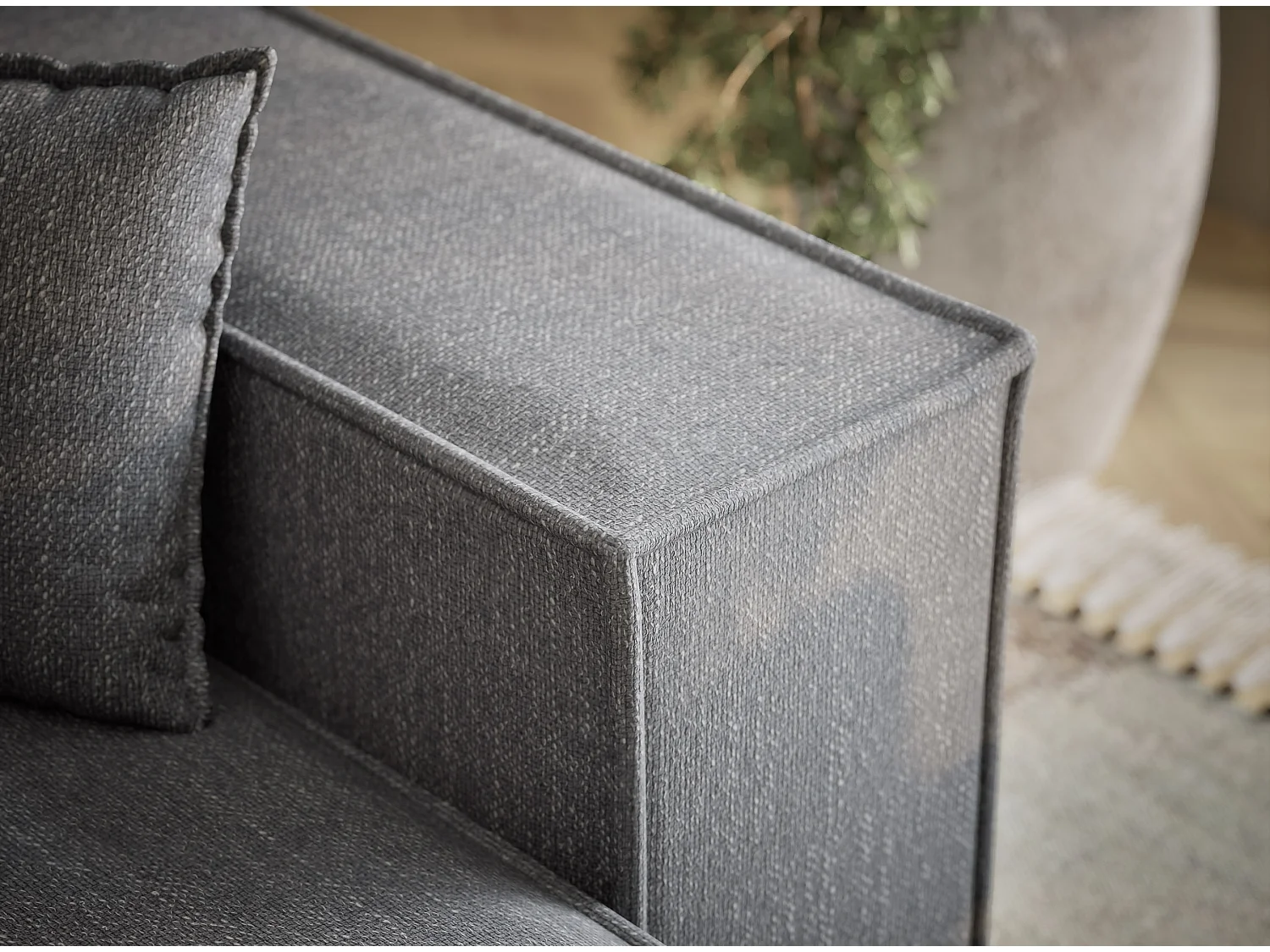 Canapé d'angle convertible Moyo im tissu tresse - 3 places - gris