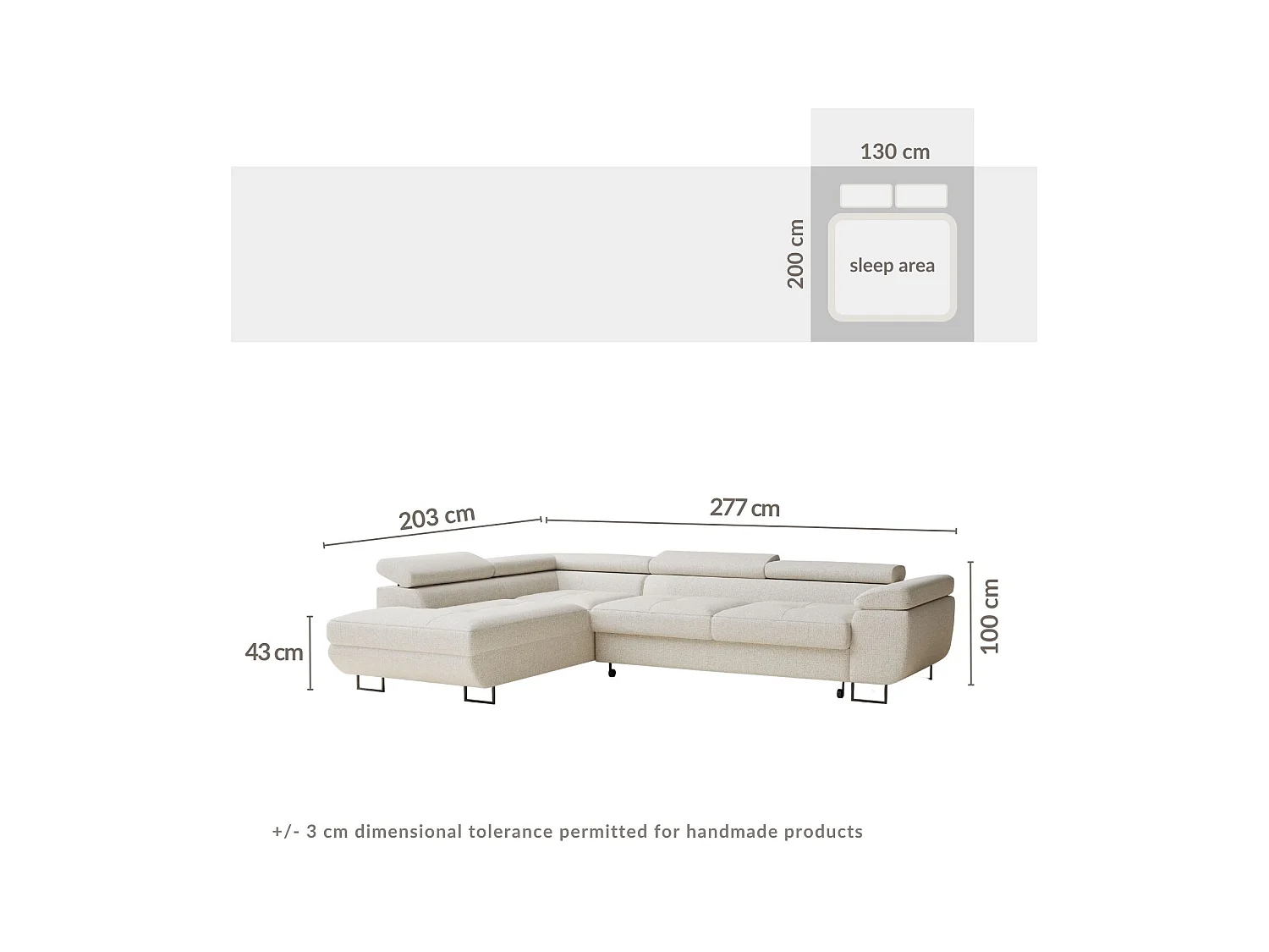 Ecksofa mit Schlaffunktion Concord aus Webstoff - Vier-Personen - beige