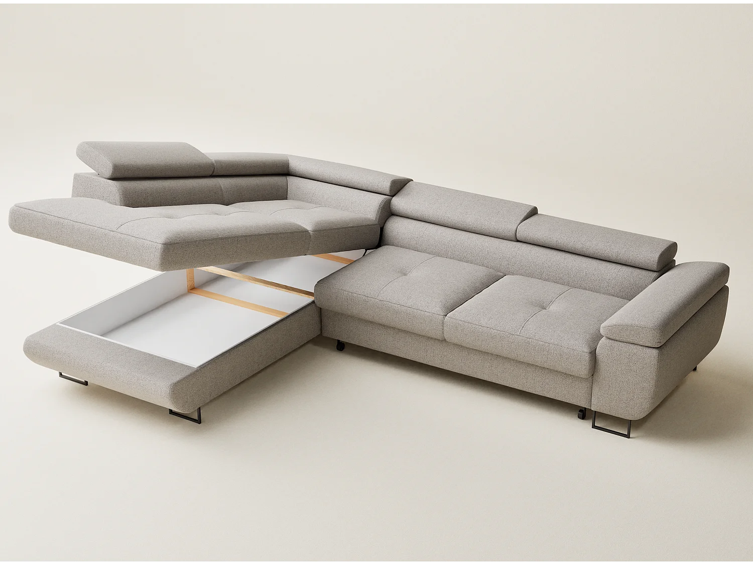 Canapé d'angle convertible Concord im tissu tresse - 5 places - beige