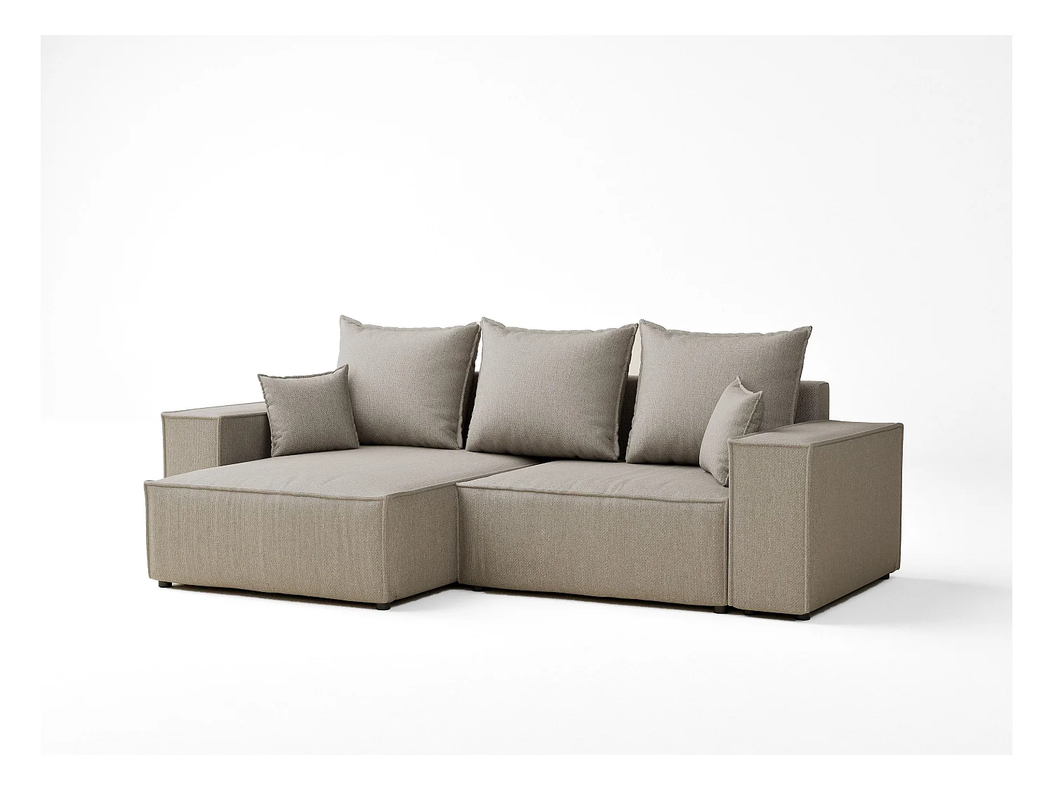 Canapé d'angle convertible Moyo im tissu tresse - 3 places - beige