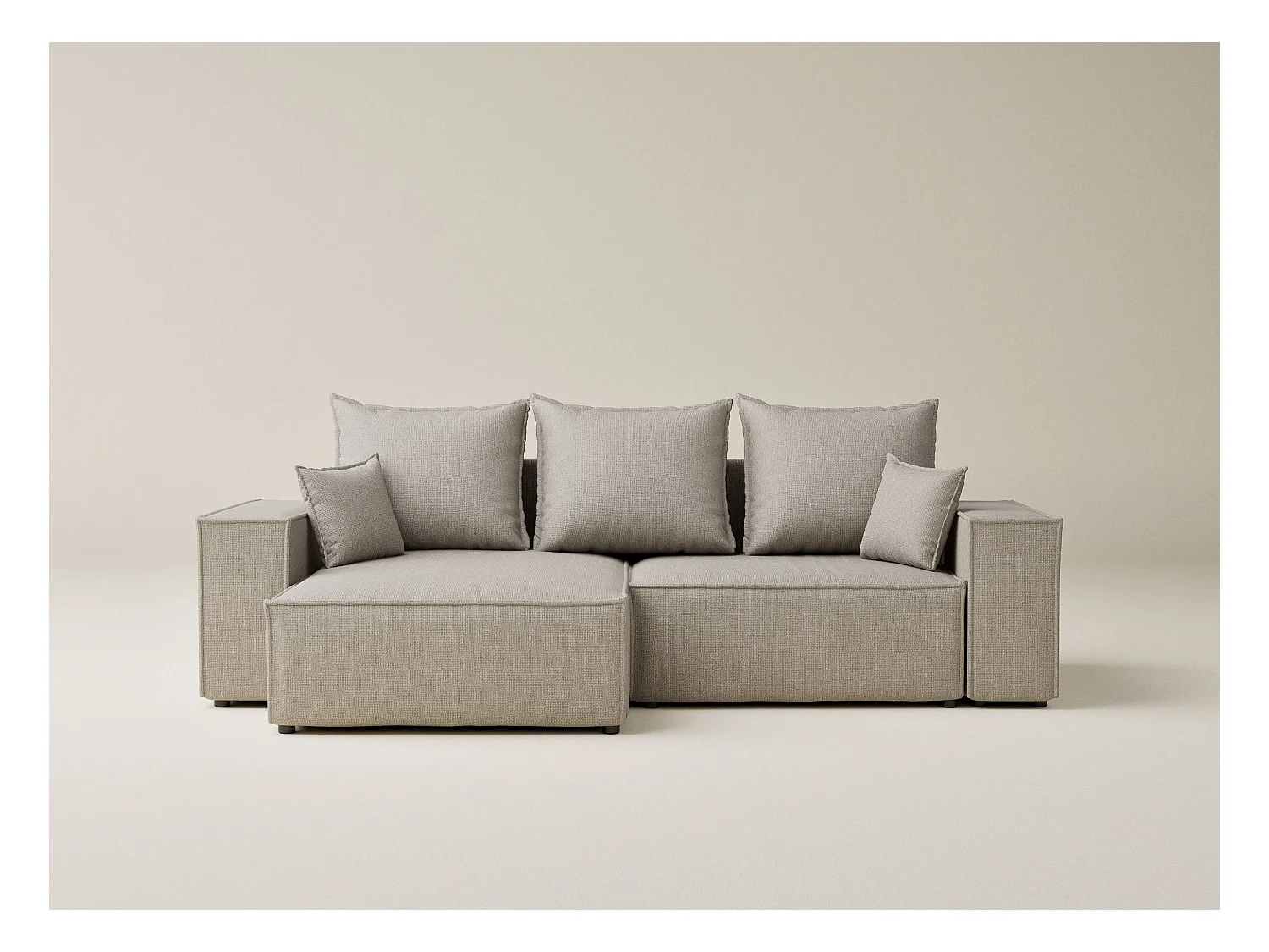 Canapé d'angle convertible Moyo im tissu tresse - 3 places - beige