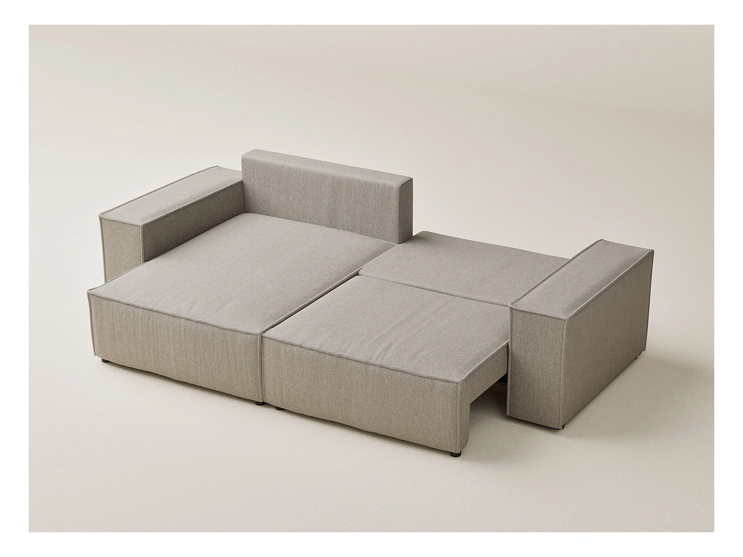 Canapé d'angle convertible Moyo im tissu tresse - 3 places - beige