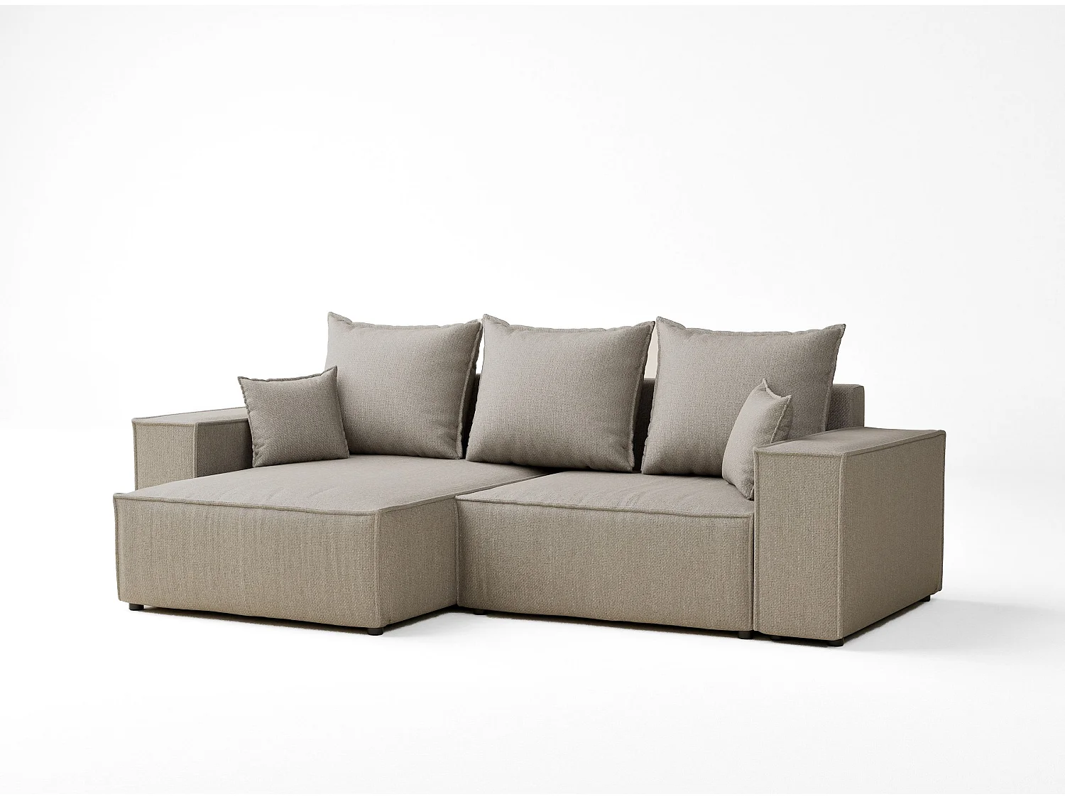 Canapé d'angle convertible Moyo im tissu tresse - 3 places - beige