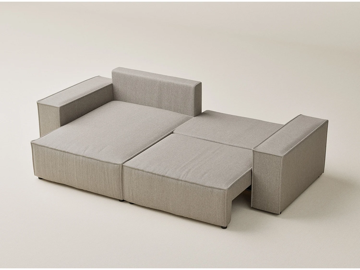 Canapé d'angle convertible Moyo im tissu tresse - 3 places - beige