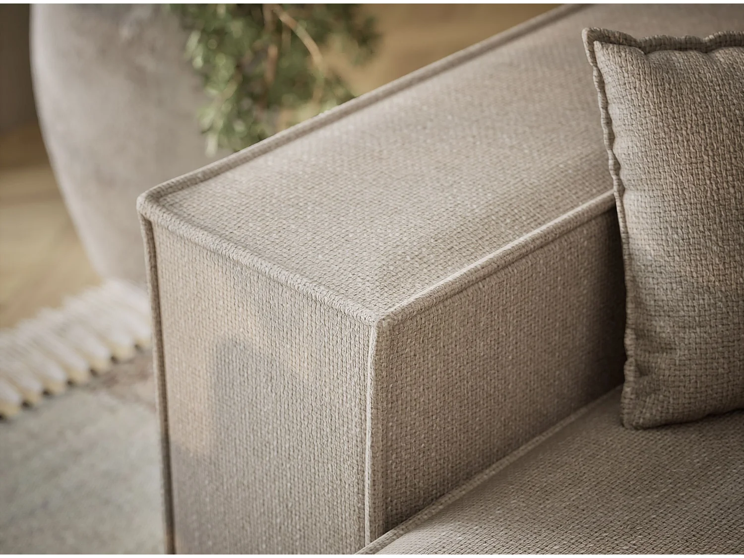 Canapé d'angle convertible Moyo im tissu tresse - 3 places - beige