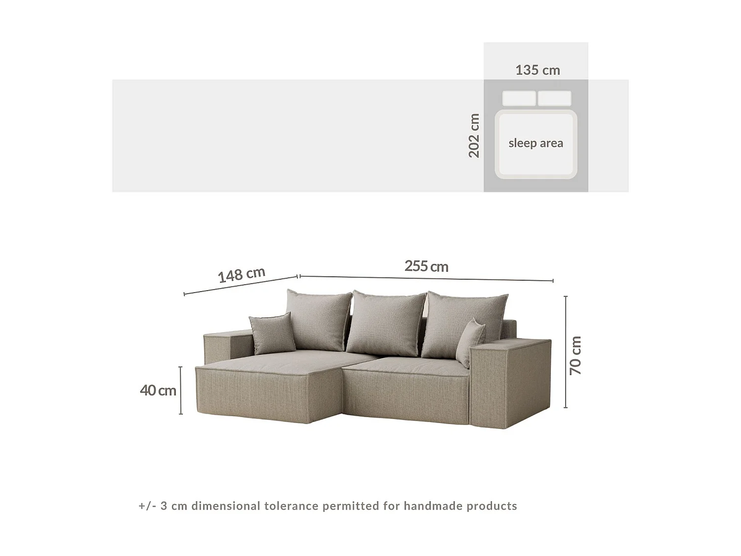 Canapé d'angle convertible Moyo im tissu tresse - 3 places - beige