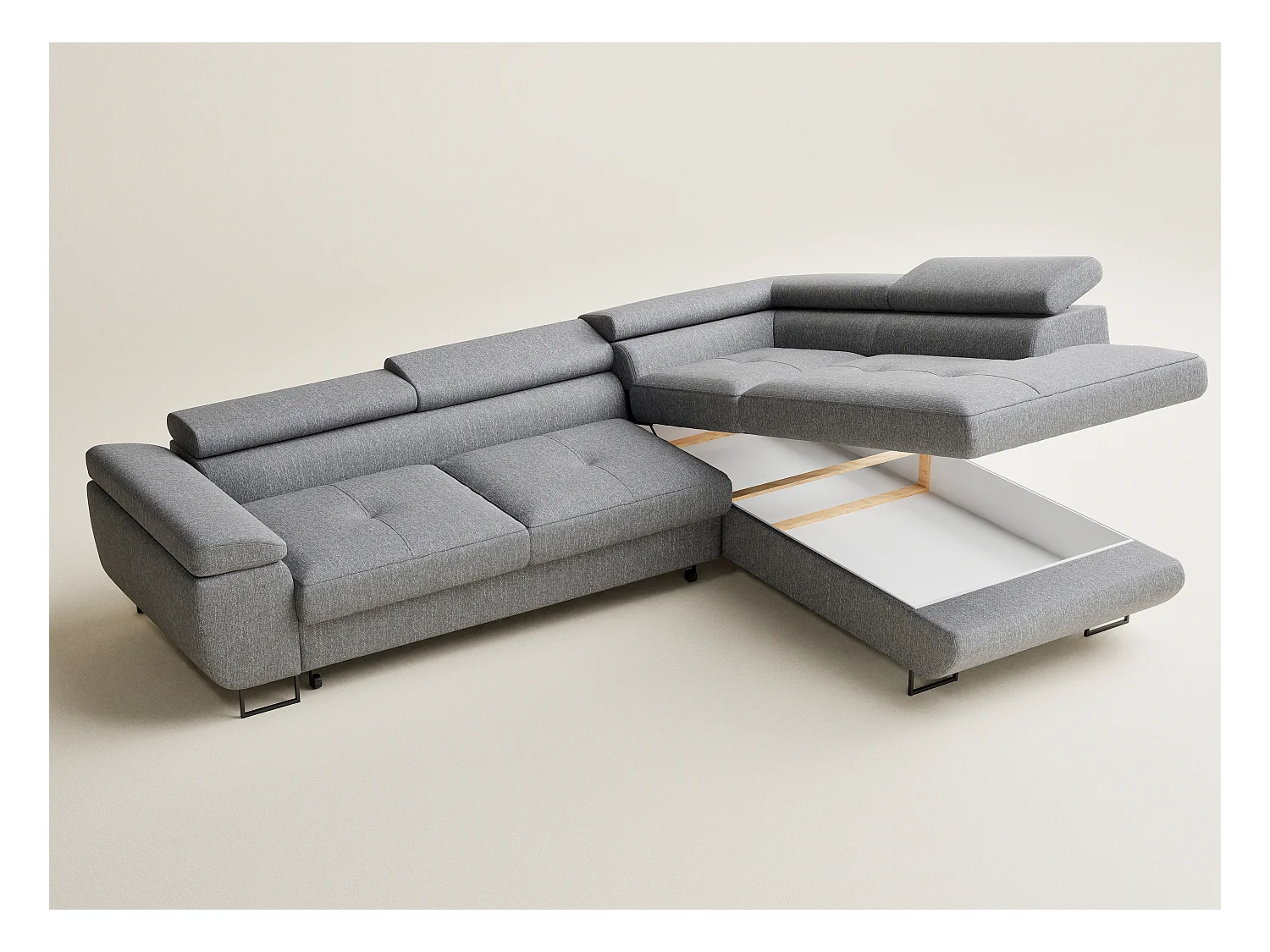 Canapé d'angle convertible Concord im tissu tresse - 5 places - gris