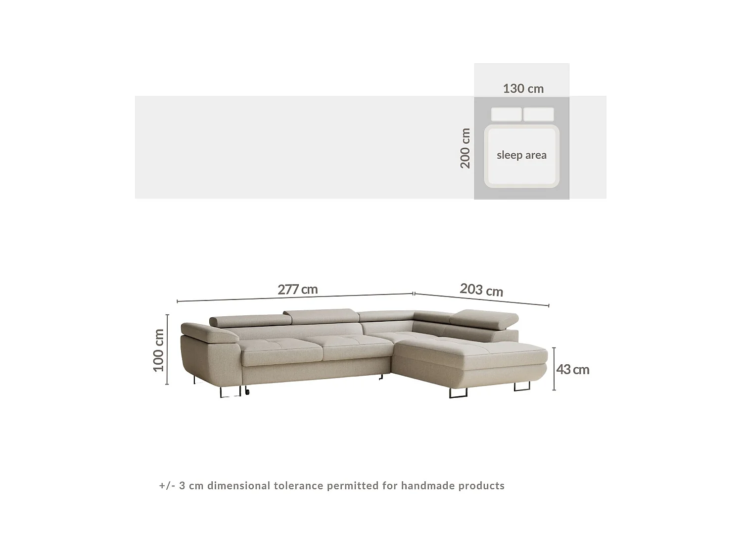 Canapé d'angle convertible Concord im tissu tresse - 5 places - gris