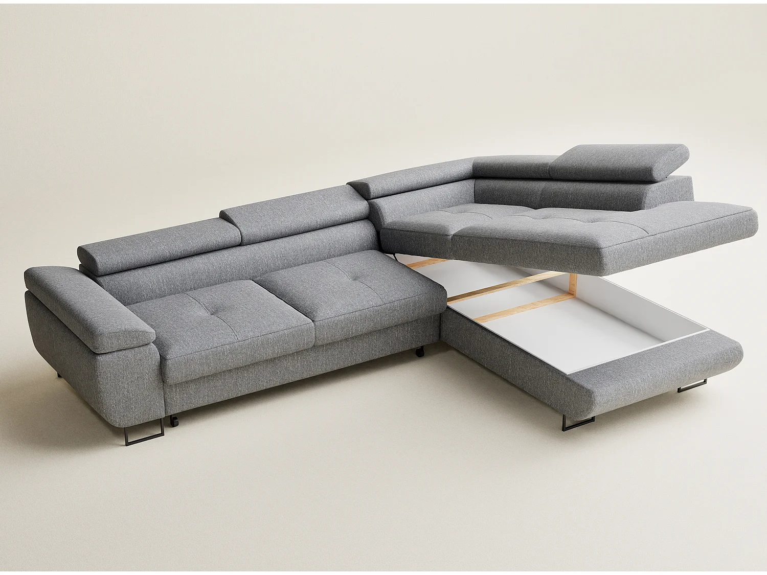 Canapé d'angle convertible Concord im tissu tresse - 5 places - gris