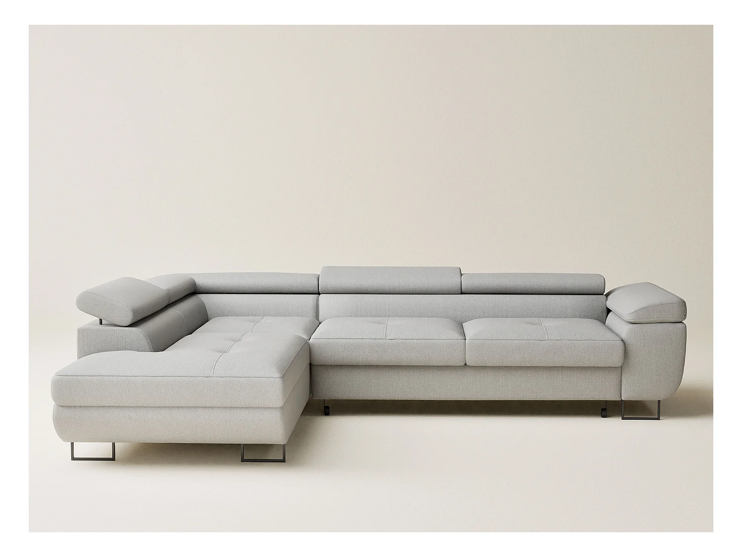 Canapé d'angle convertible Concord im tissu tresse - 5 places - gris clair