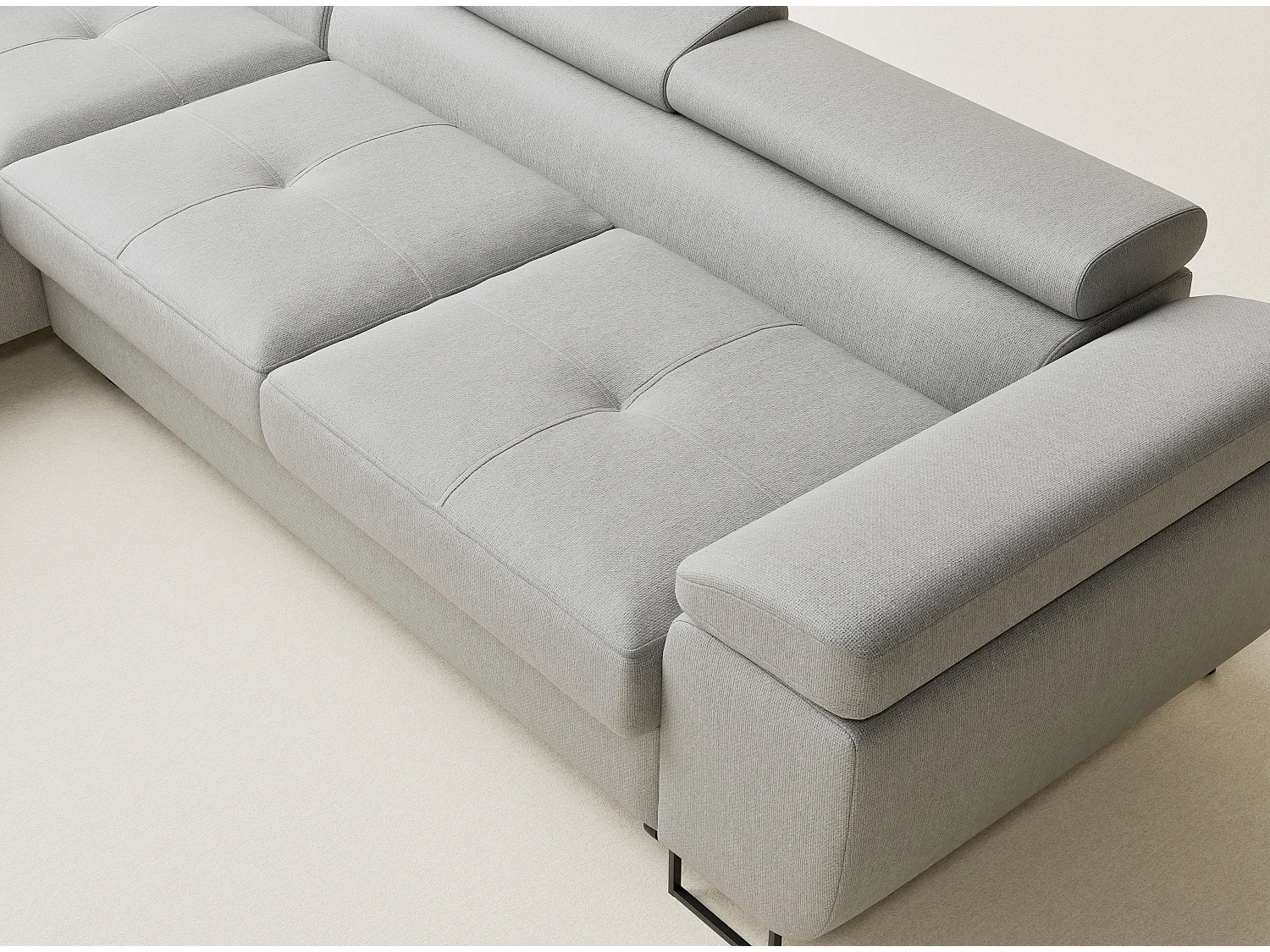 Canapé d'angle convertible Concord im tissu tresse - 5 places - gris clair