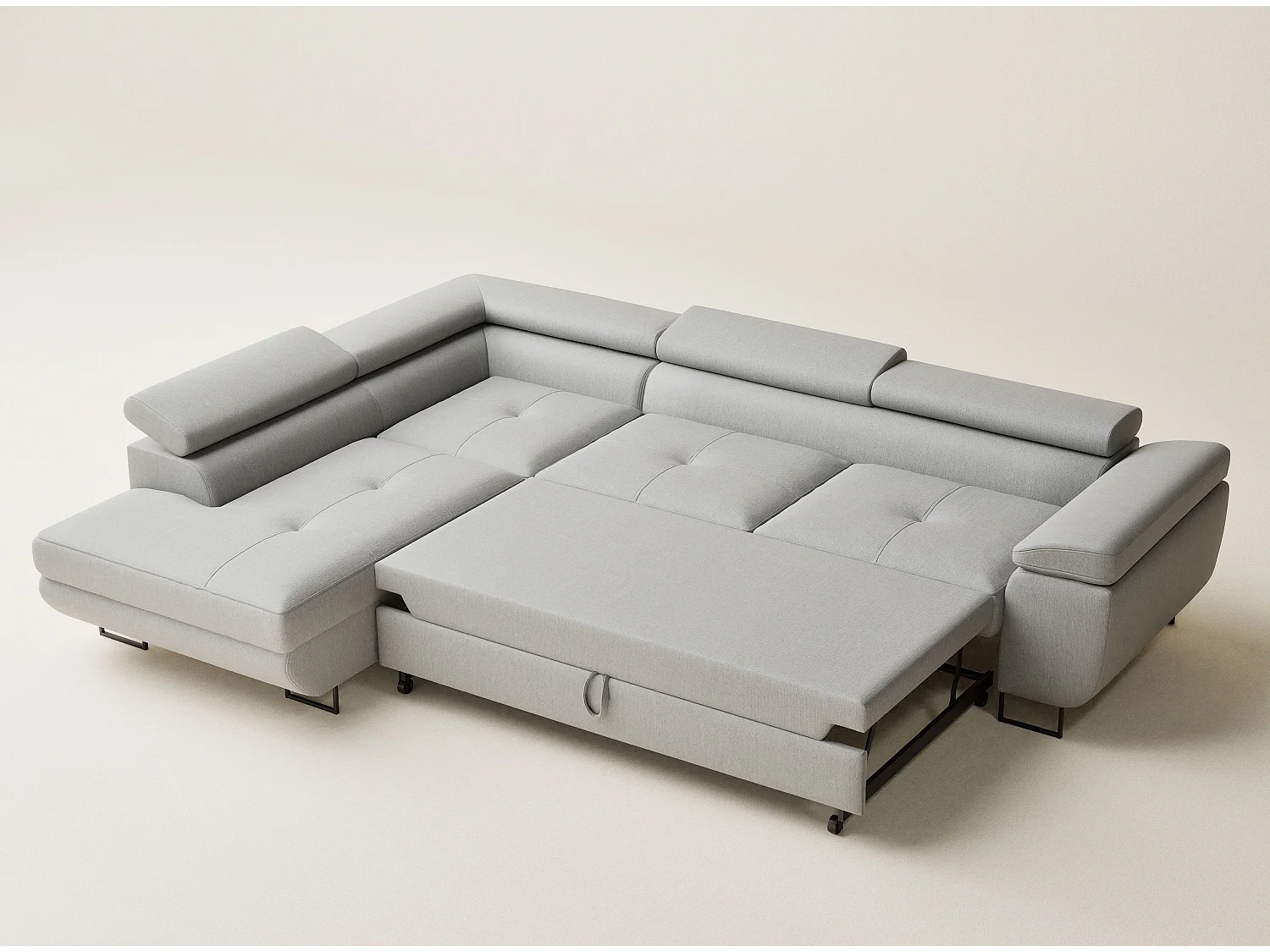 Canapé d'angle convertible Concord im tissu tresse - 5 places - gris clair