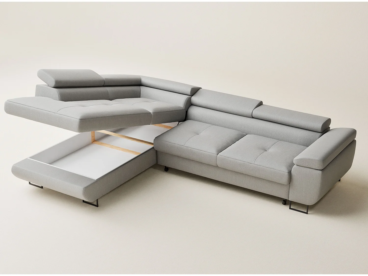 Canapé d'angle convertible Concord im tissu tresse - 5 places - gris clair