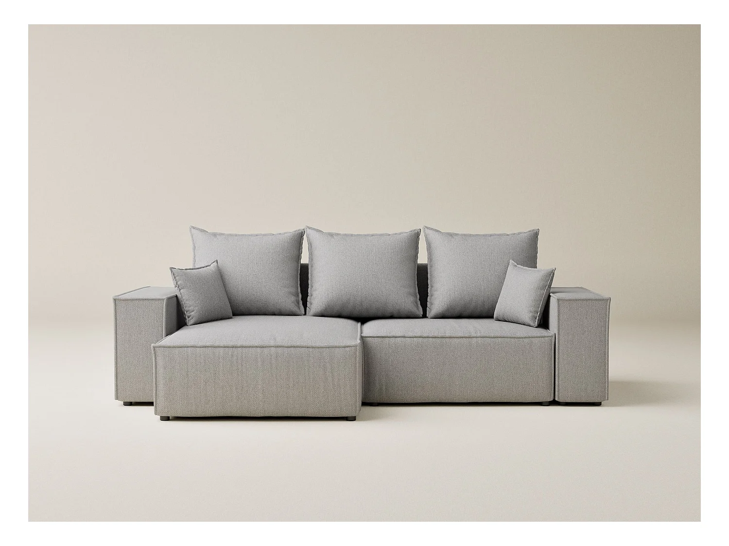 Canapé d'angle convertible Moyo im tissu tresse - 3 places - gris clair