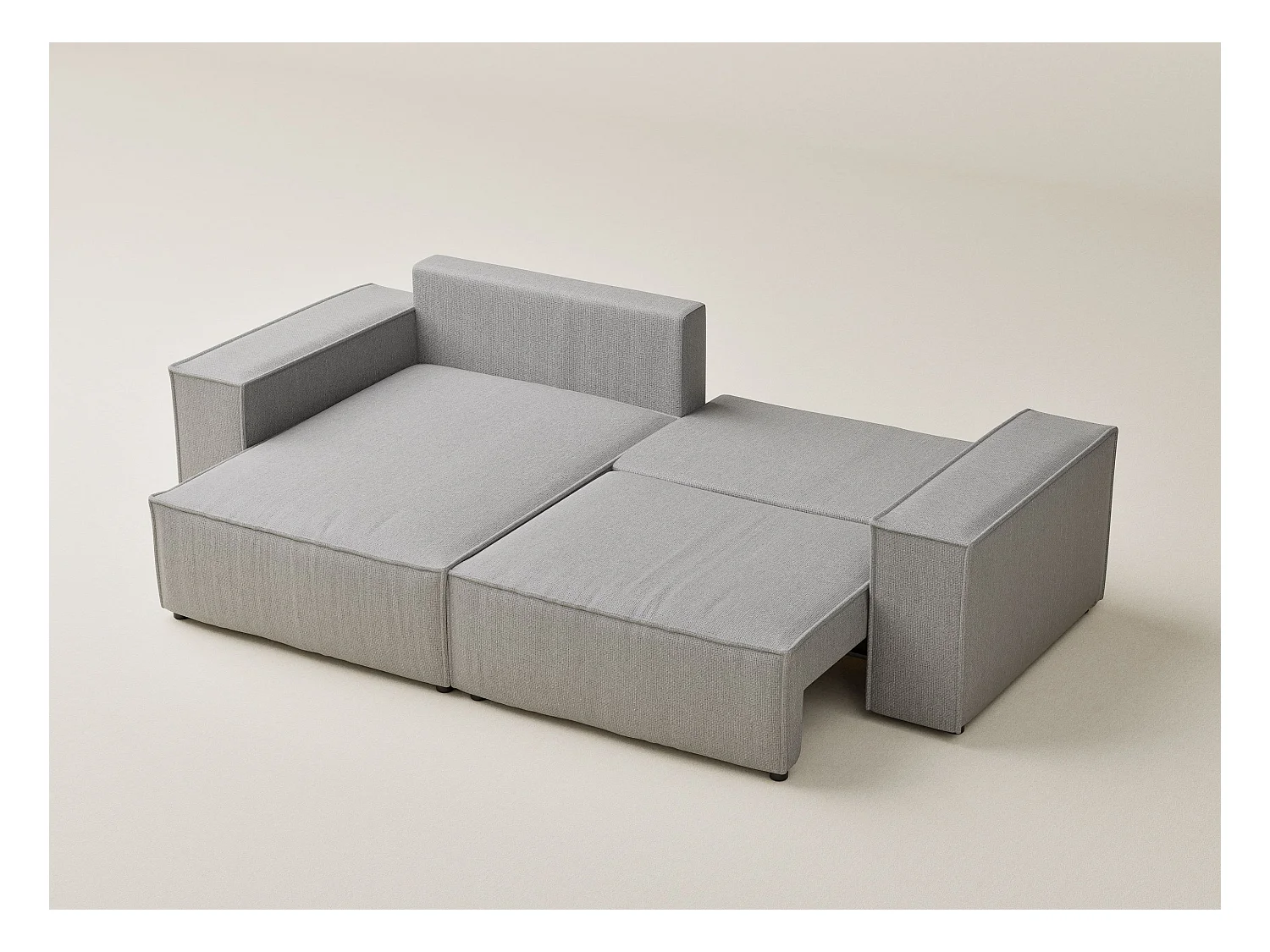 Canapé d'angle convertible Moyo im tissu tresse - 3 places - gris clair