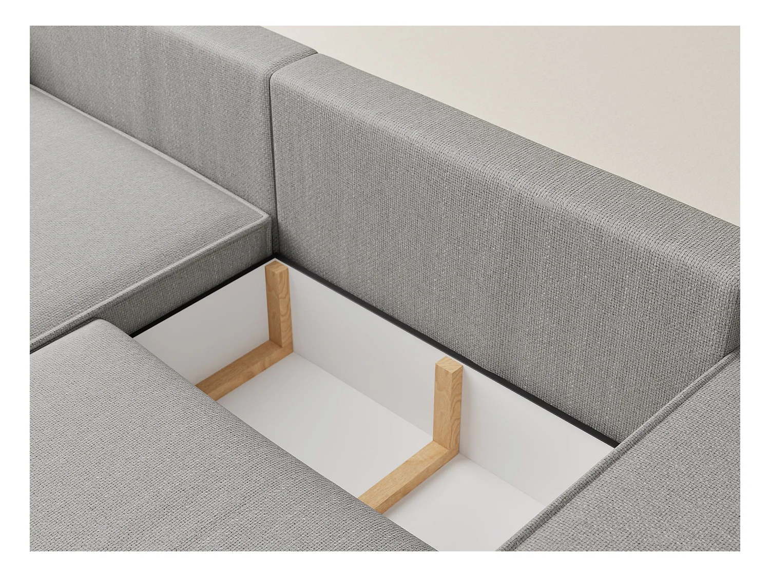 Canapé d'angle convertible Moyo im tissu tresse - 3 places - gris clair