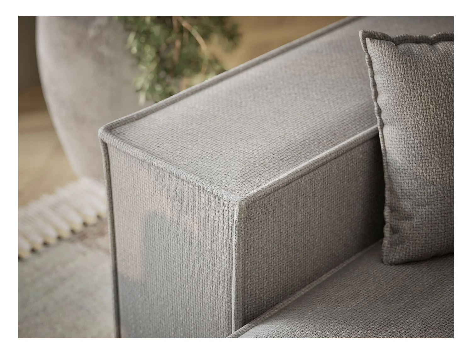 Canapé d'angle convertible Moyo im tissu tresse - 3 places - gris clair